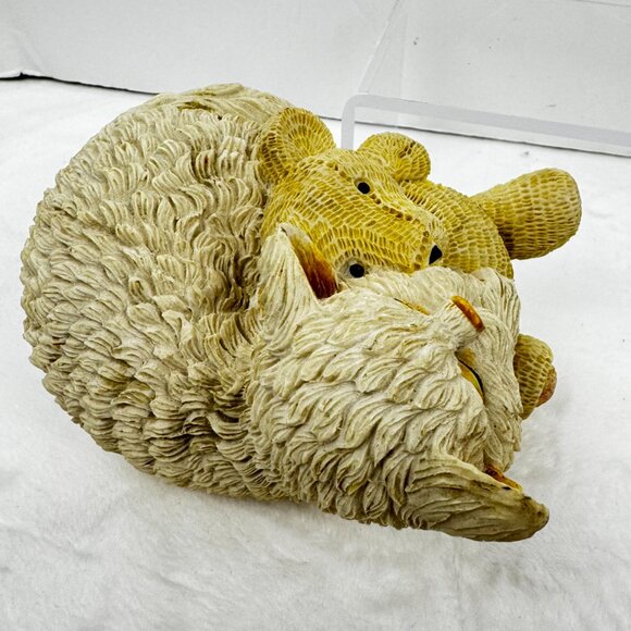 Sleeping Kitty Cat Hugging Teddy Bear 5.5" Beige Resin Figurine - Picture 7 of 12